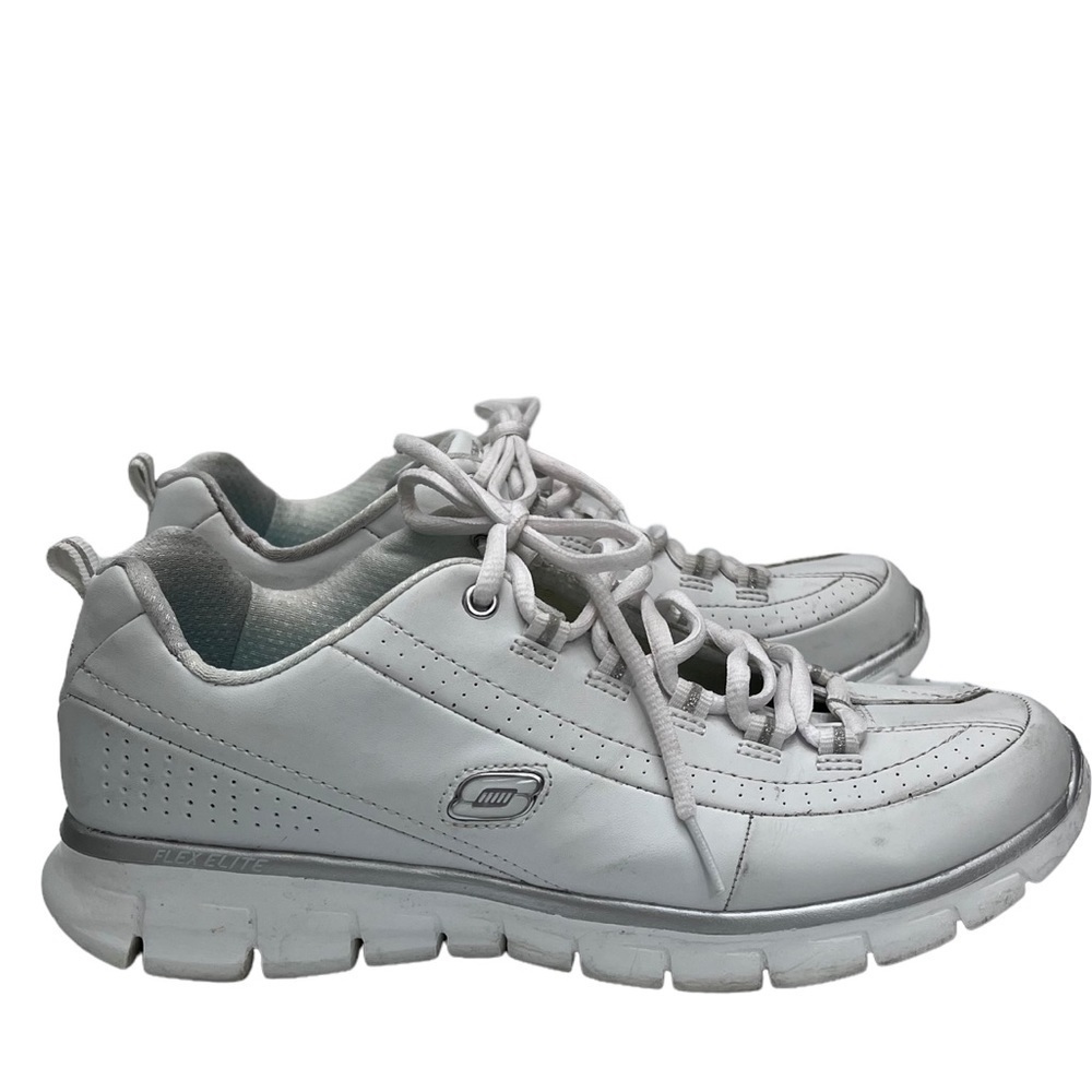 Skechers Flex Elite White Leather Walking Comfort Athletic Sneakers SZ 8.5 Shoes